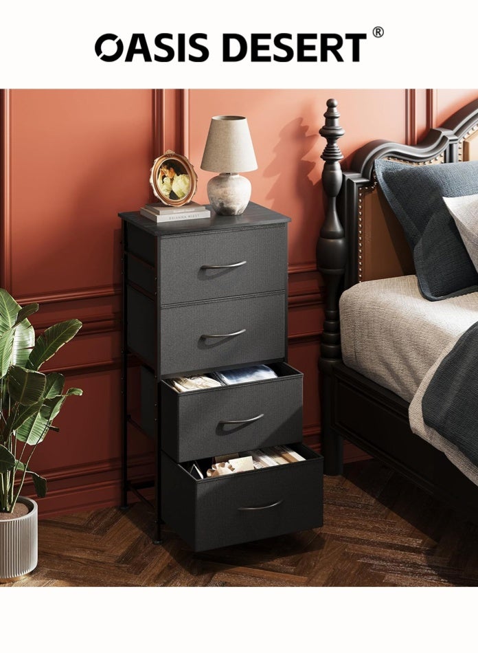 OASIS DESERT Dresser with 4 Drawers, Storage Tower, Organizer Unit, Fabric Dresser for Bedroom, Hallway, Nesting Tables, Entryway, Closets, Sturdy Steel Frame, Wood Top, Easy Pull Handle, Black - Image 3